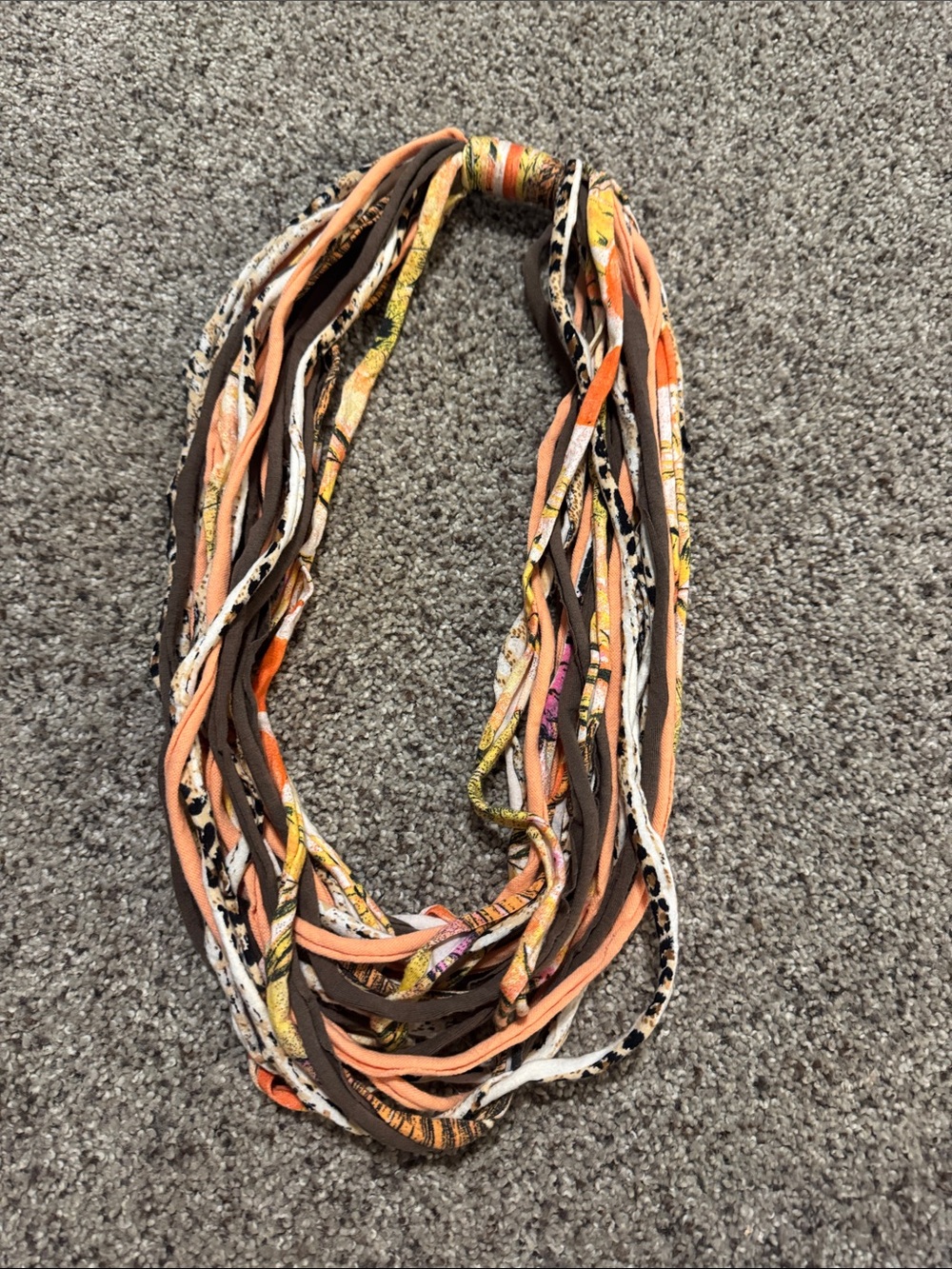 Multi-Strand Peach & Brown Fabric Scarf Necklace